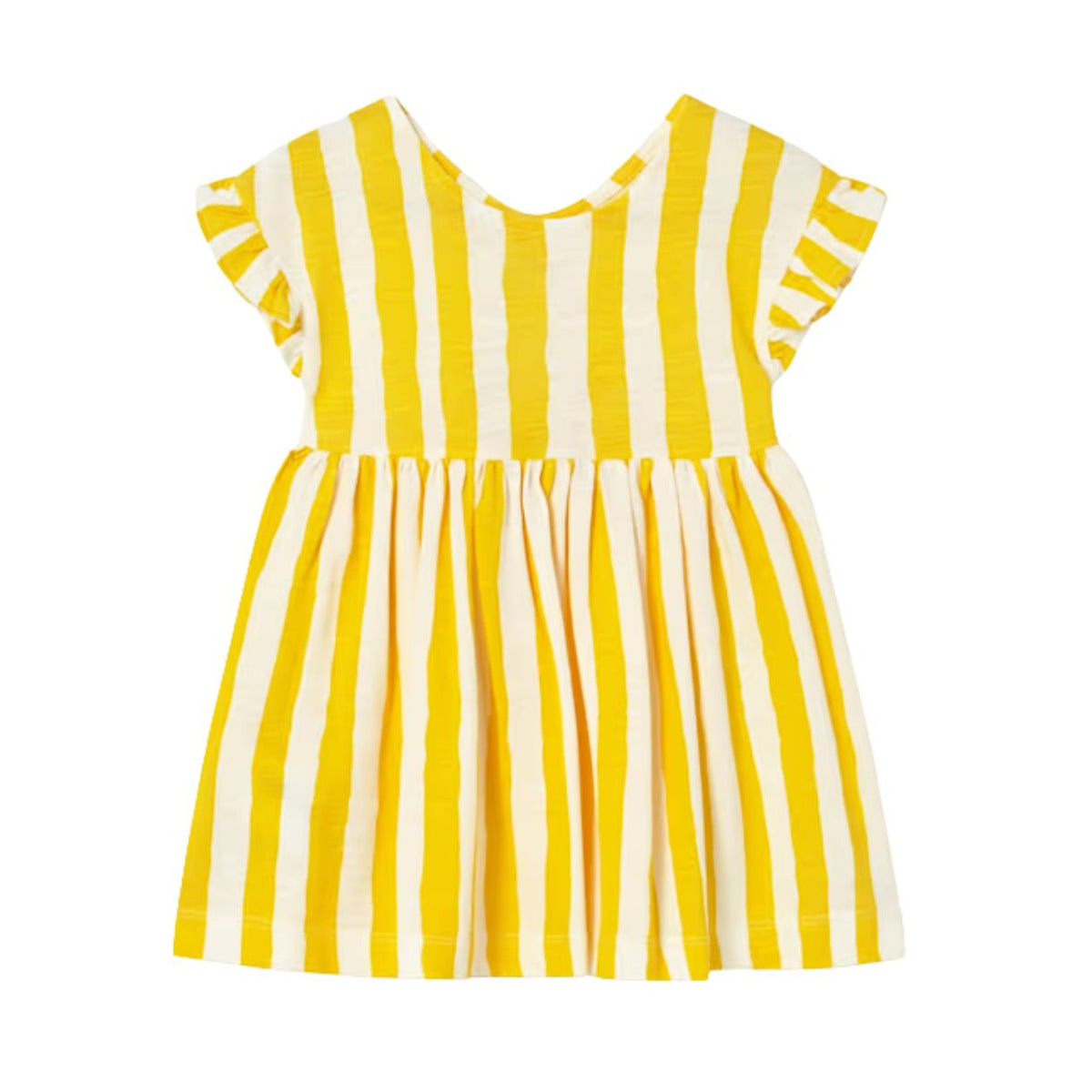 Yellow and white striped dress on a white background