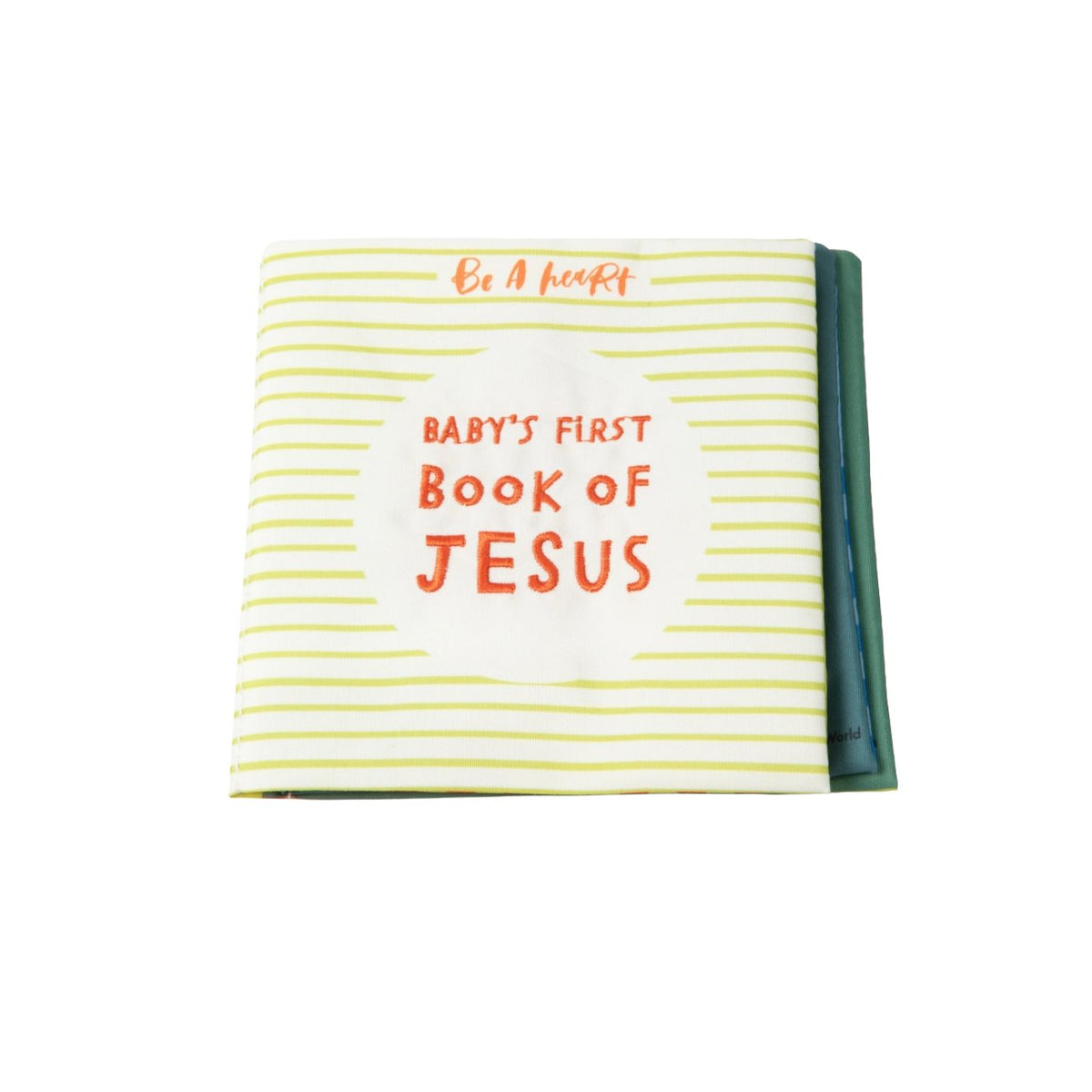 Striped book titled 'Baby's First Book of Jesus' on a white background