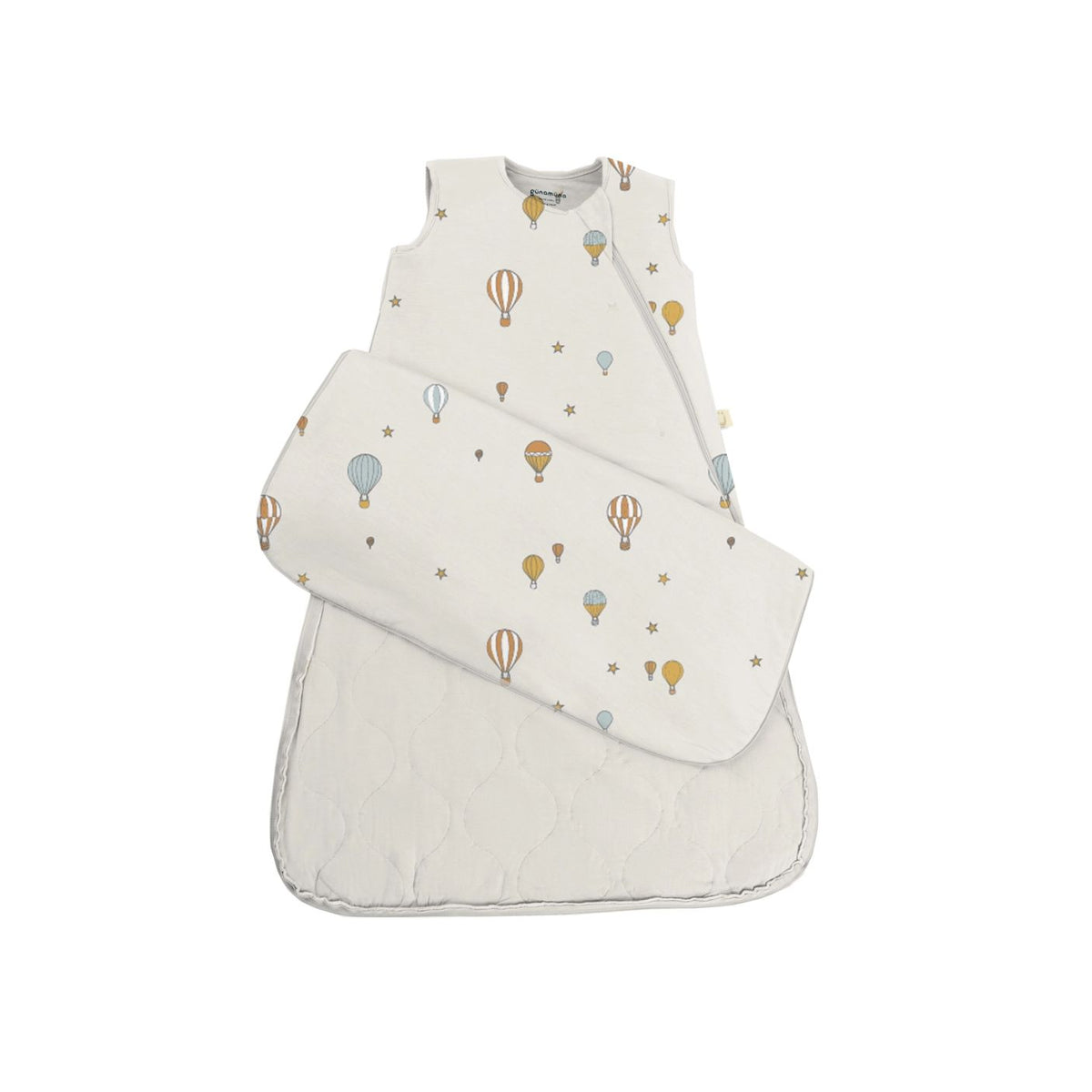 Baby sleeping bag with hot air balloon pattern on a white background