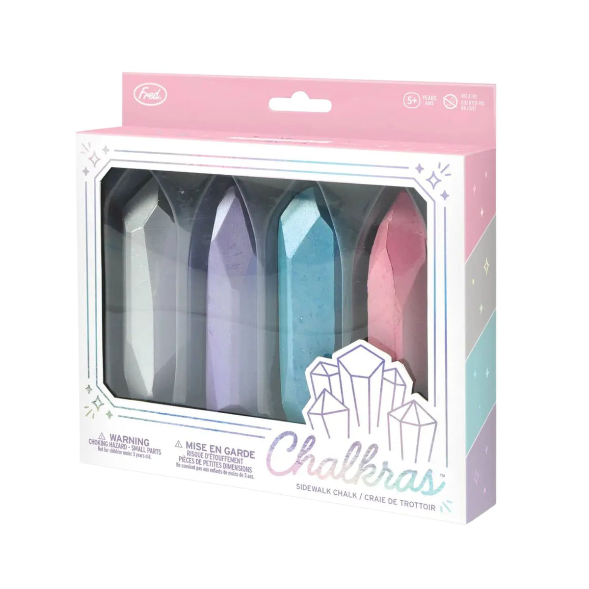 Packaged chalk sticks with colorful packaging on a white background