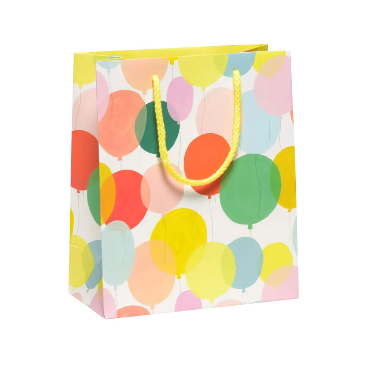 Gift bag with colorful balloon pattern on a white background