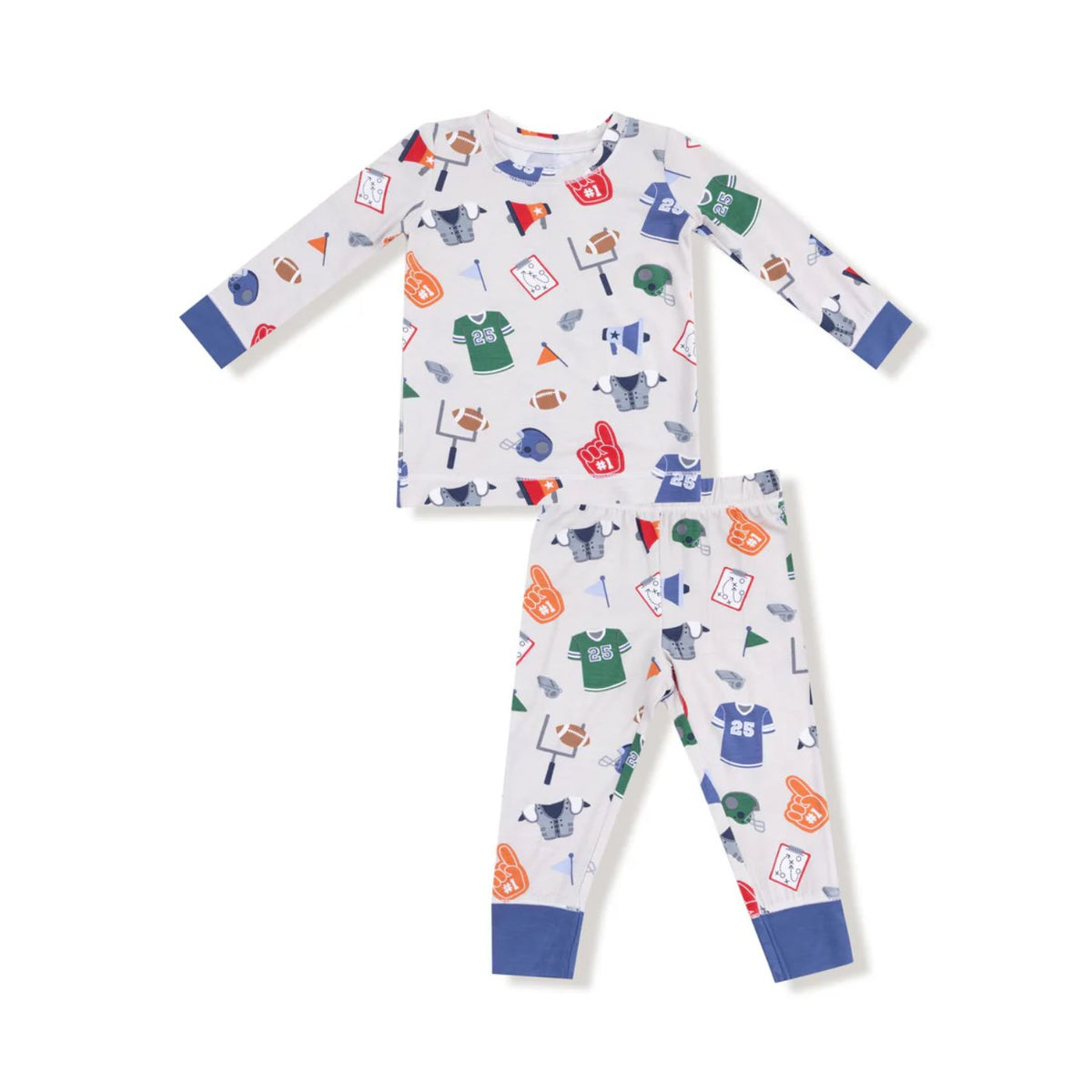 Children's pajama set with colorful pattern on a white background