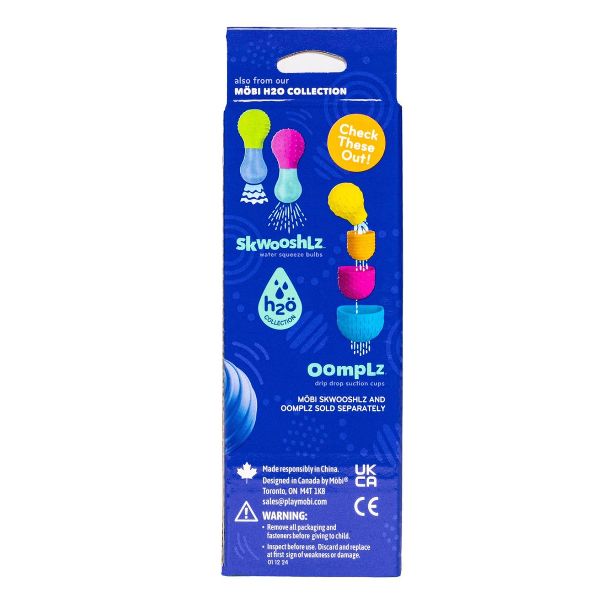 Blue packaging of Skwooshlz Oomplz with colorful figures on a white background