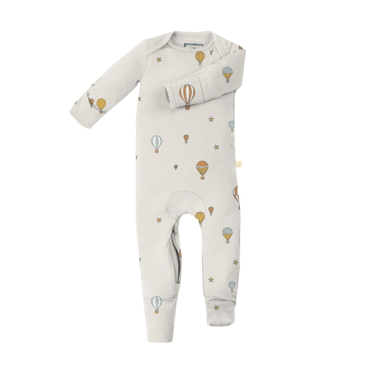 Baby onesie with hot air balloon pattern on a white background