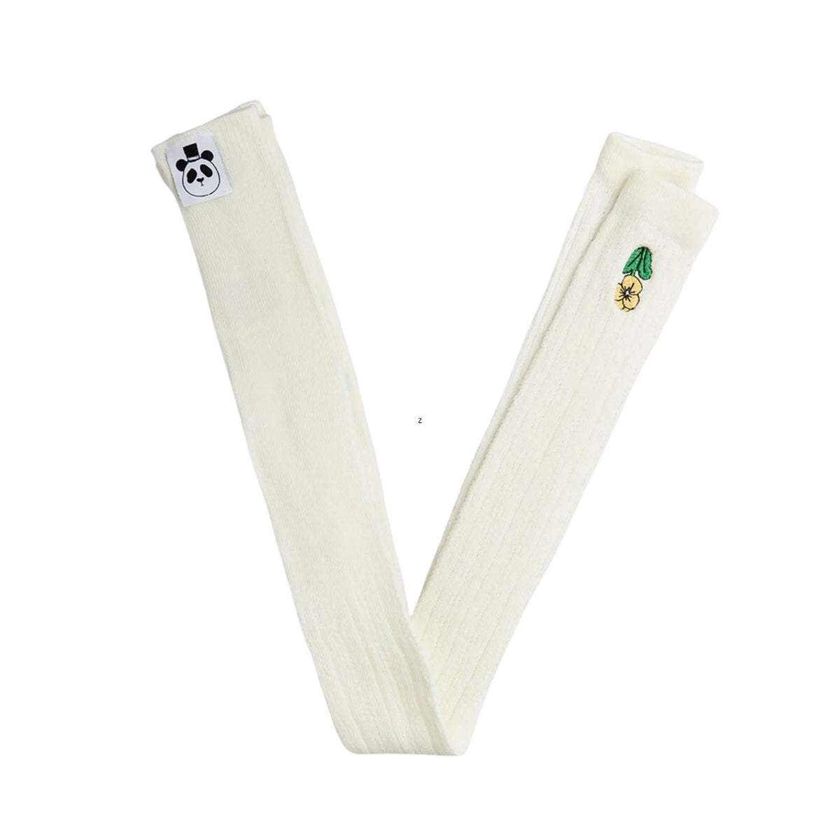 A white pointelle Leggings with panda and flower.