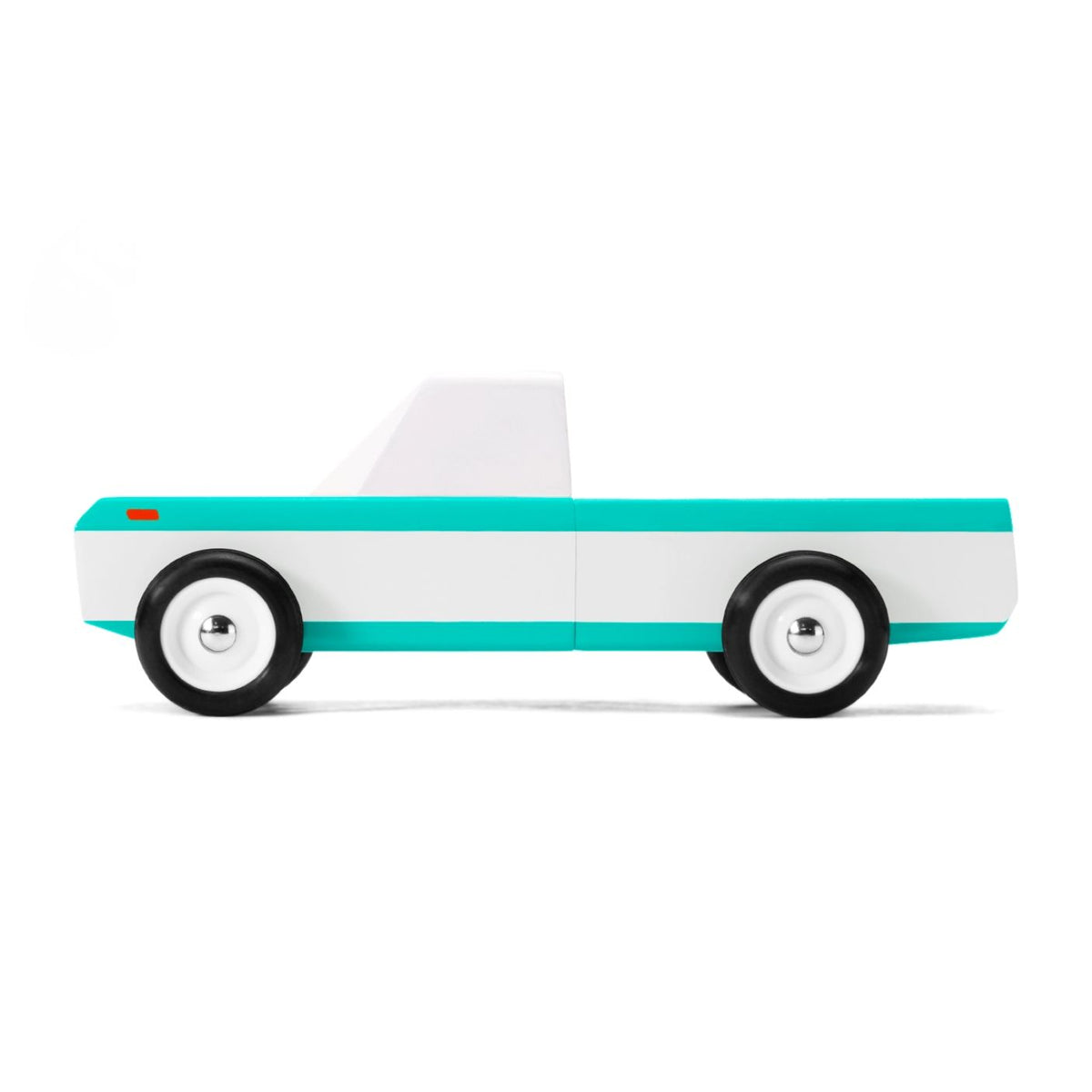 Toy truck with turquoise stripe on a white background