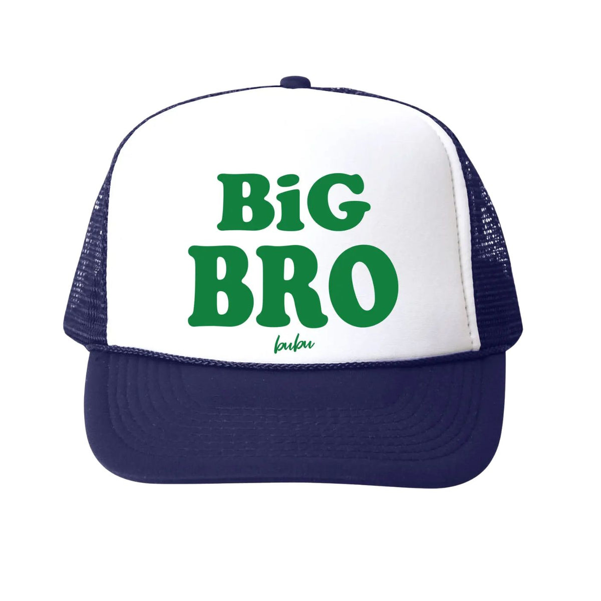 Trucker hat with 'Big Bro' text on a white background