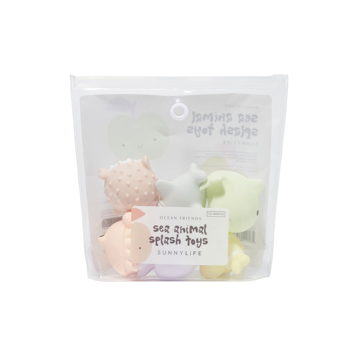 Packaged sea animal splash toys with 'Jemima Bee' branding on a white background
