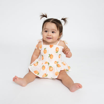 Muslin Smocked Bubble with Skirt - Peaches by Angel Dear