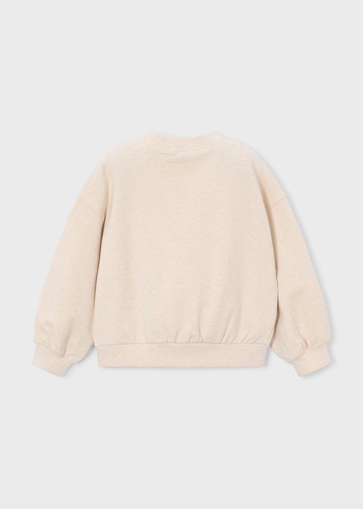 A kids' long-sleeve crewneck sweatshirt / pullover in cream.