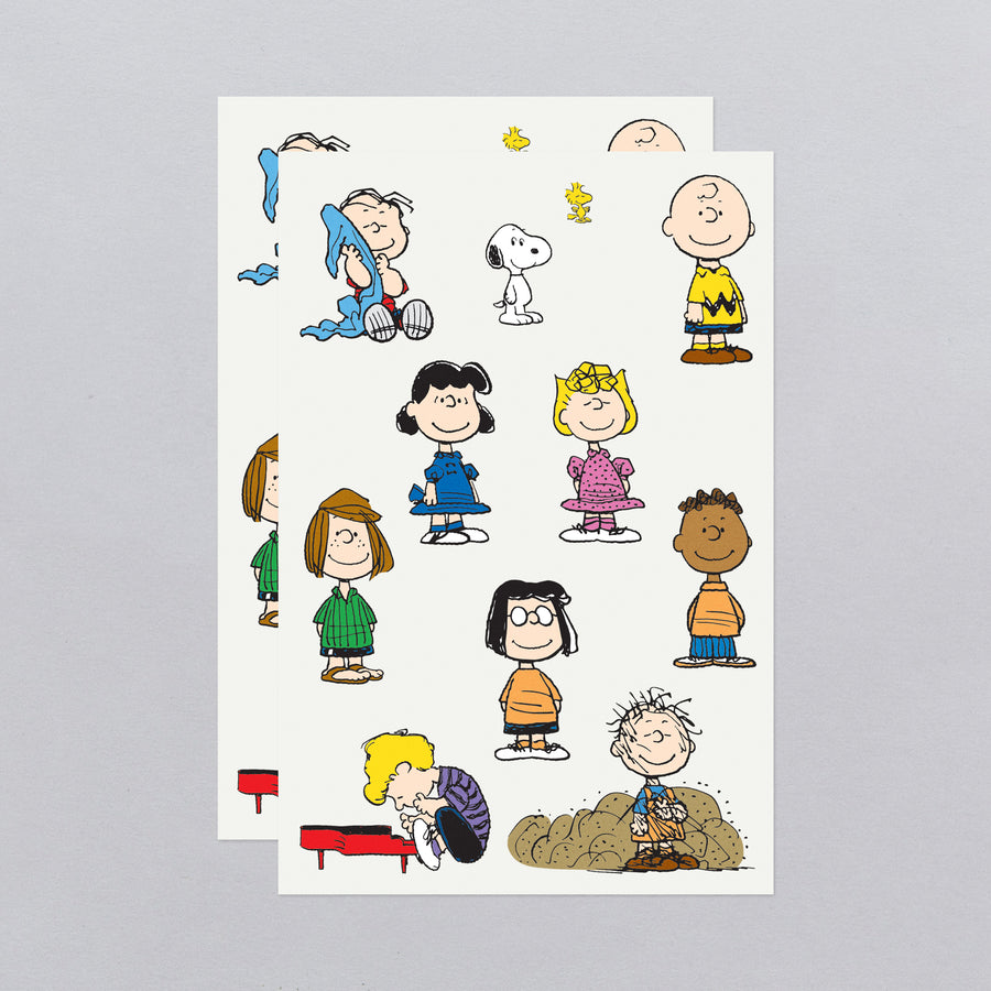 Sticker sheet with cartoon characters on a gray background