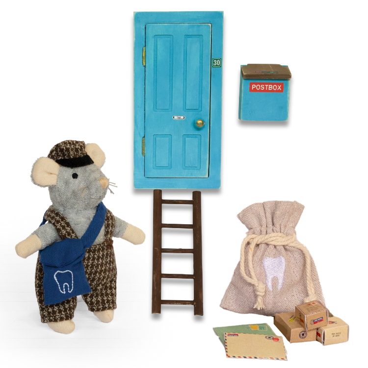 Toy mouse with a door, mailbox, and accessories on a white background