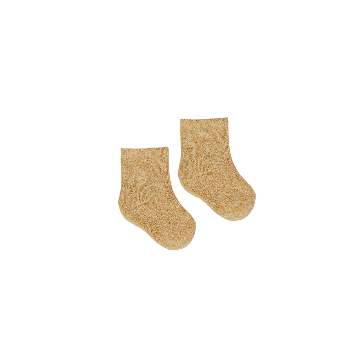 Pair of beige socks on a white background