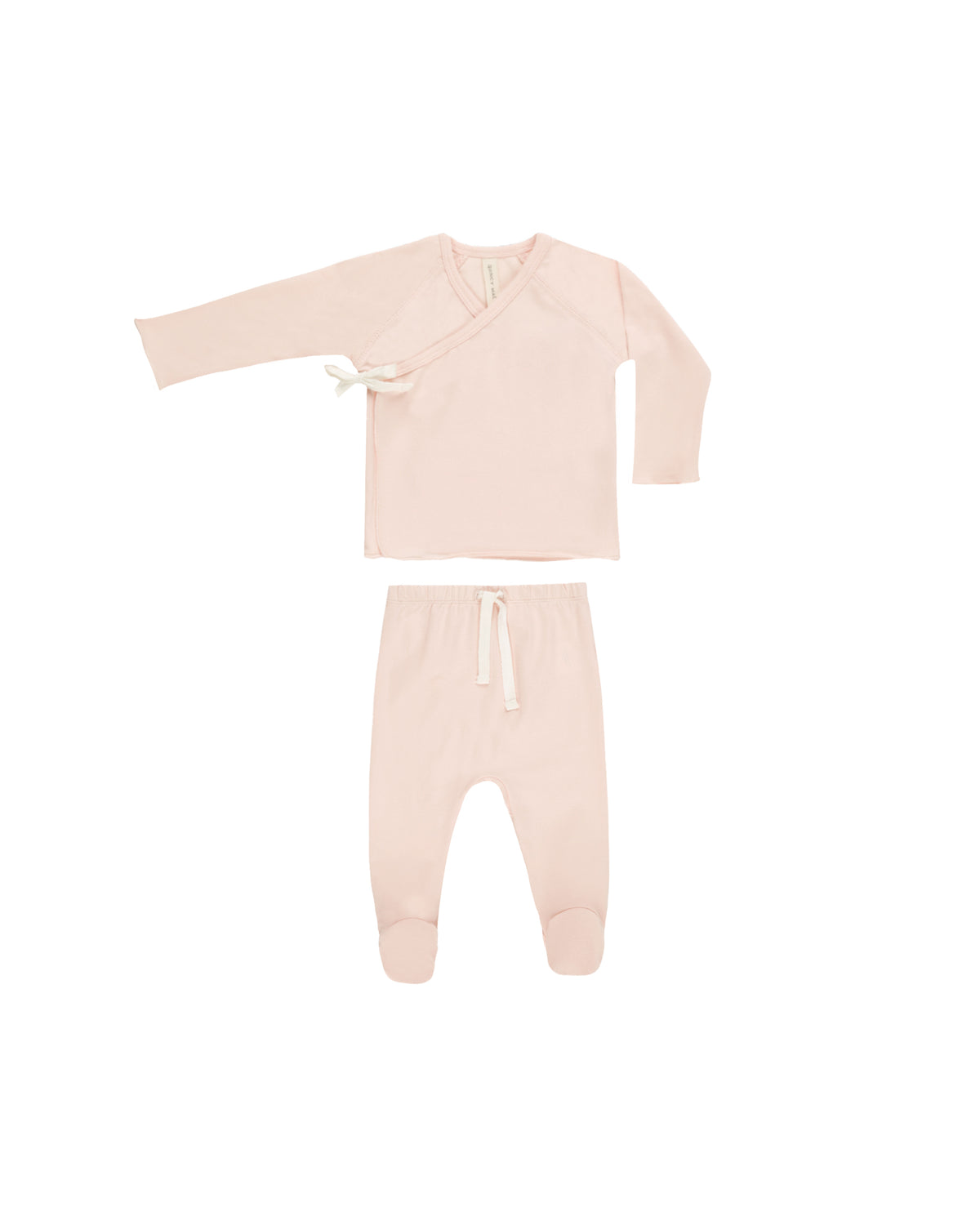 Pink baby outfit with top and pants on a white background