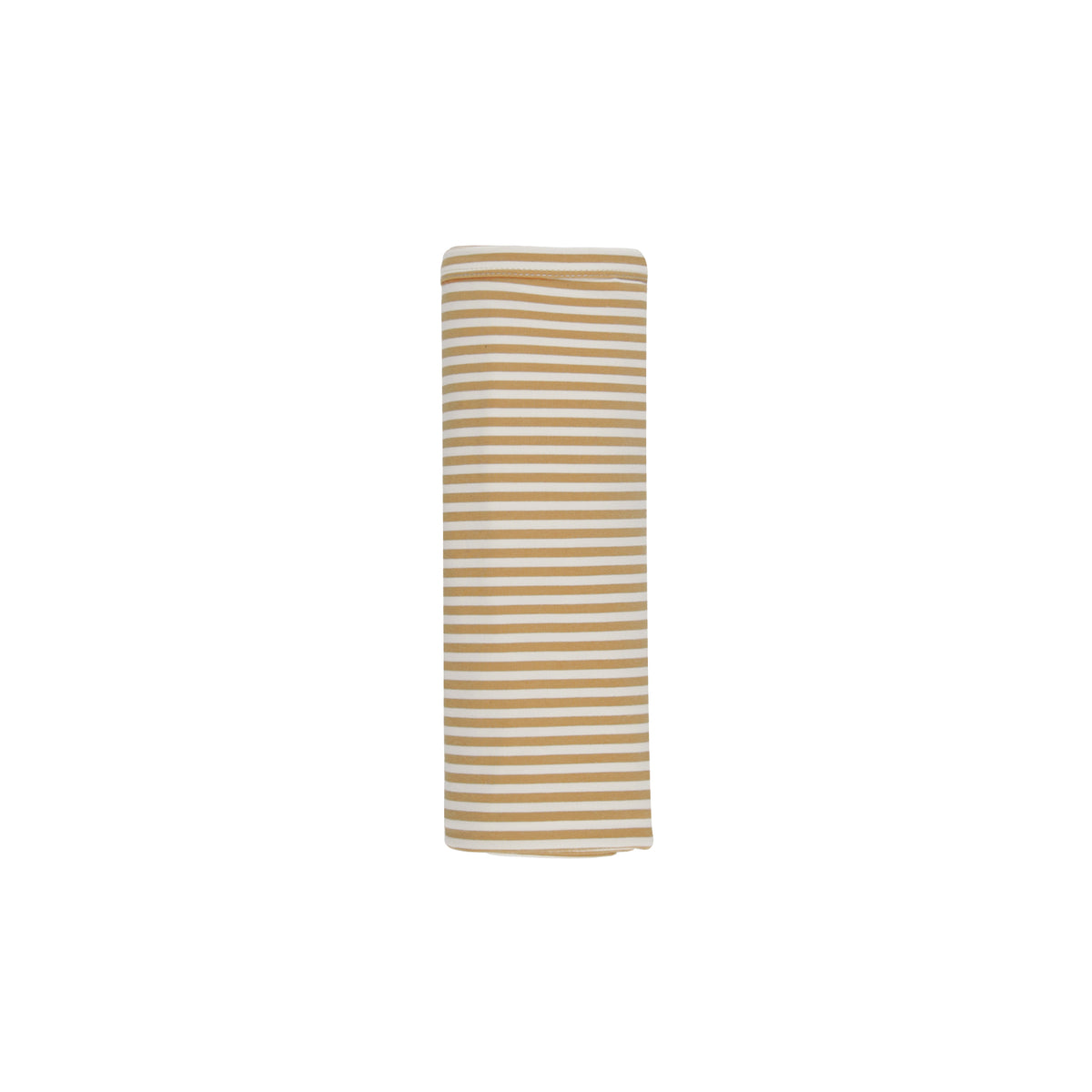Striped fabric swatch with beige and white stripes on a white background