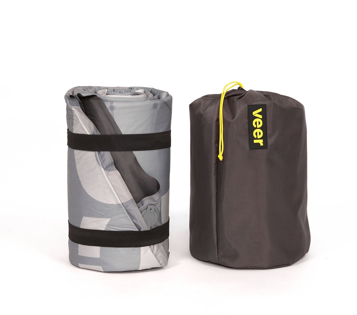 Roll-up mat with carrying bag labeled 'veer' on a white background