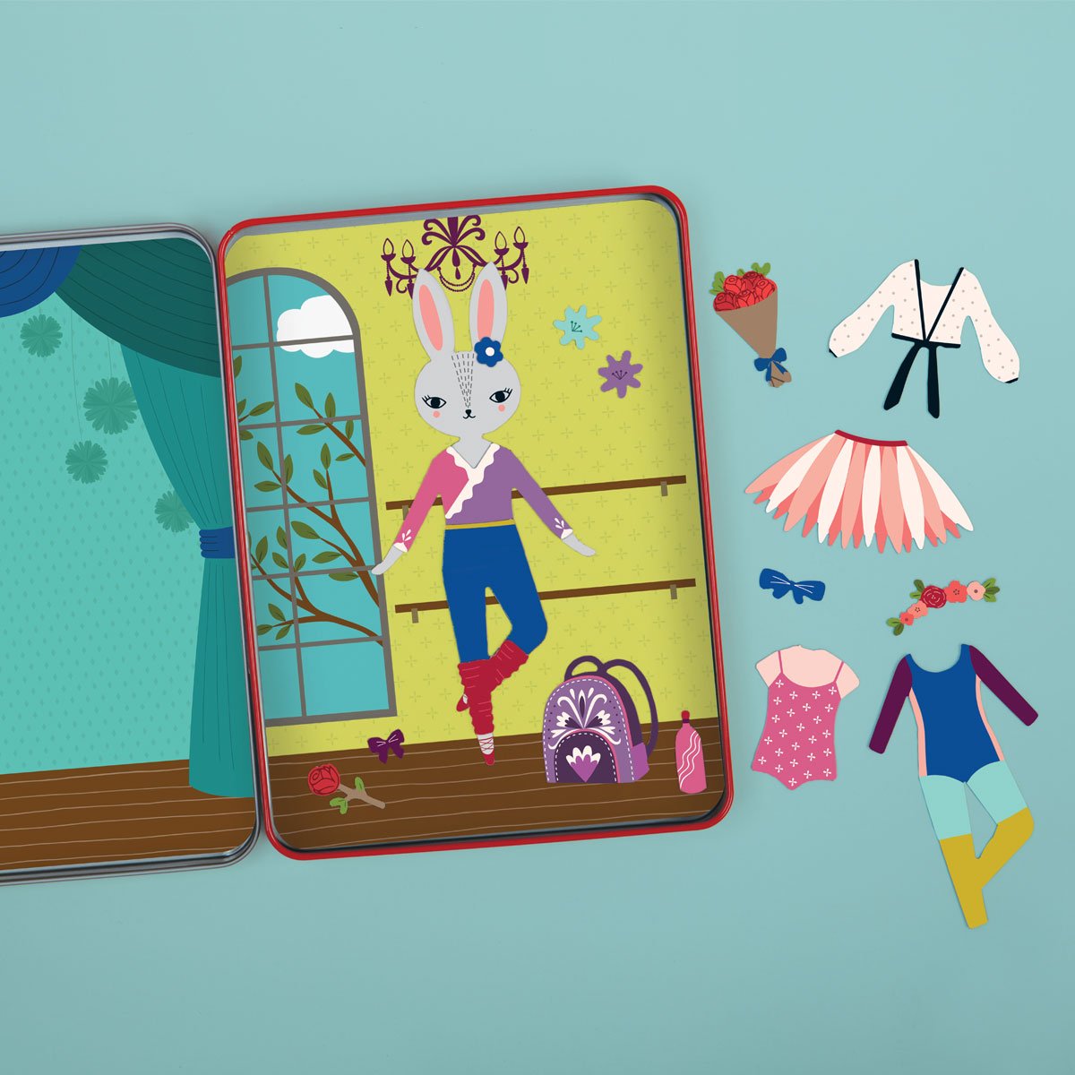 Illustrated character with accessories on a blue background
