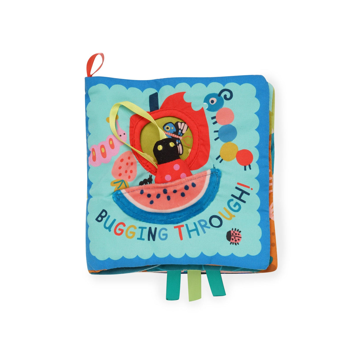 Children's soft book with colorful illustrations on a white background