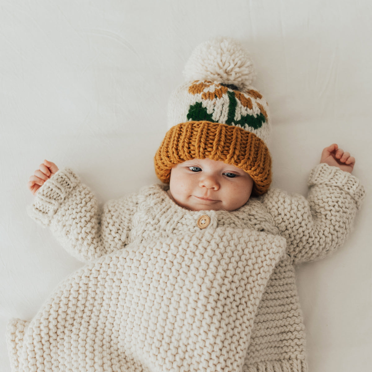 Conflower Gold Knit Beanie Hat by Huggalugs Accessories Huggalugs