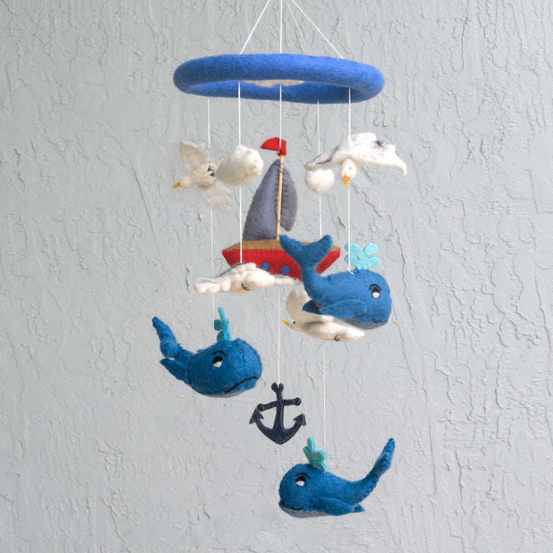 Wool Mobile - Whale and Sailboat by The Winding Road Decor The Winding Road   