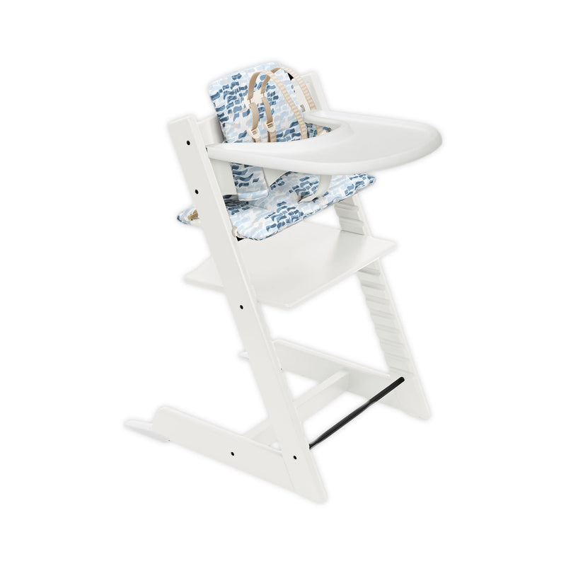 Tripp Trapp Complete High Chair by Stokke Furniture Stokke White with Waves Blue Cushion  