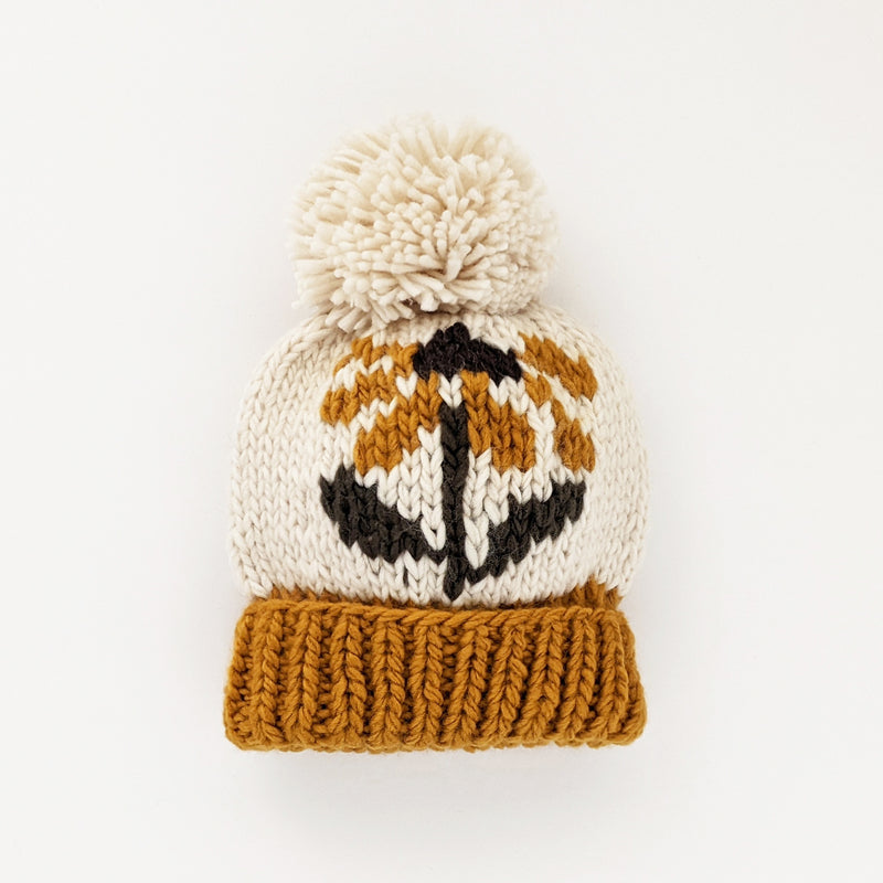 Conflower Gold Knit Beanie Hat by Huggalugs Accessories Huggalugs   