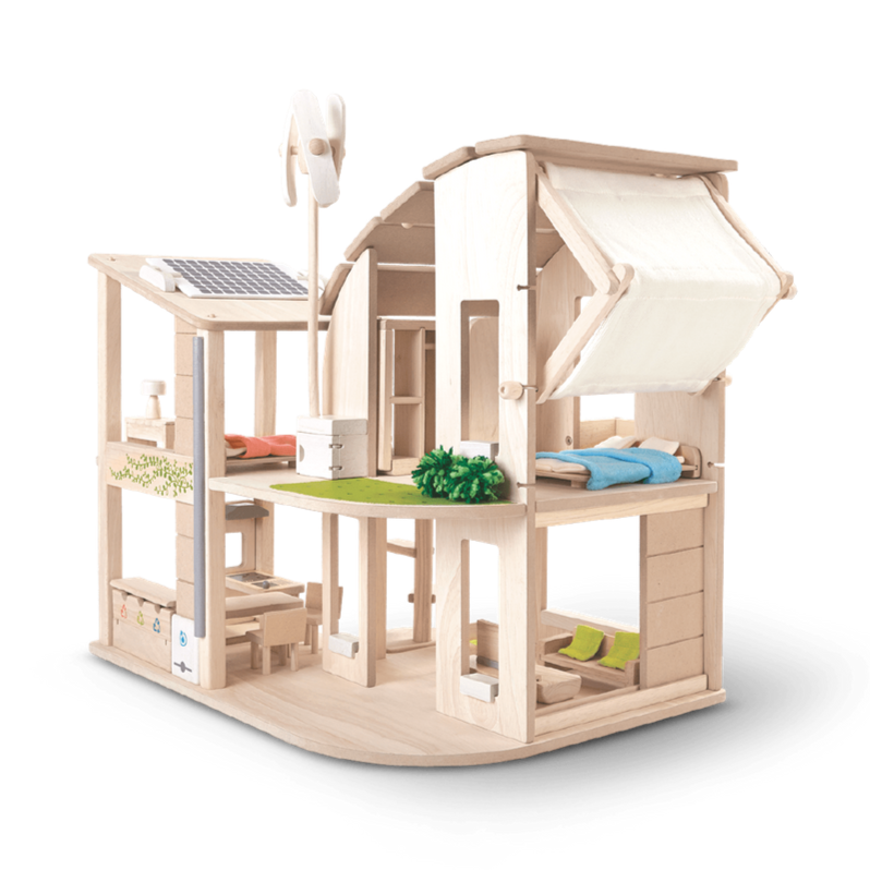 Green Dollhouse with Furniture by Plan Toys Toys Plan Toys   