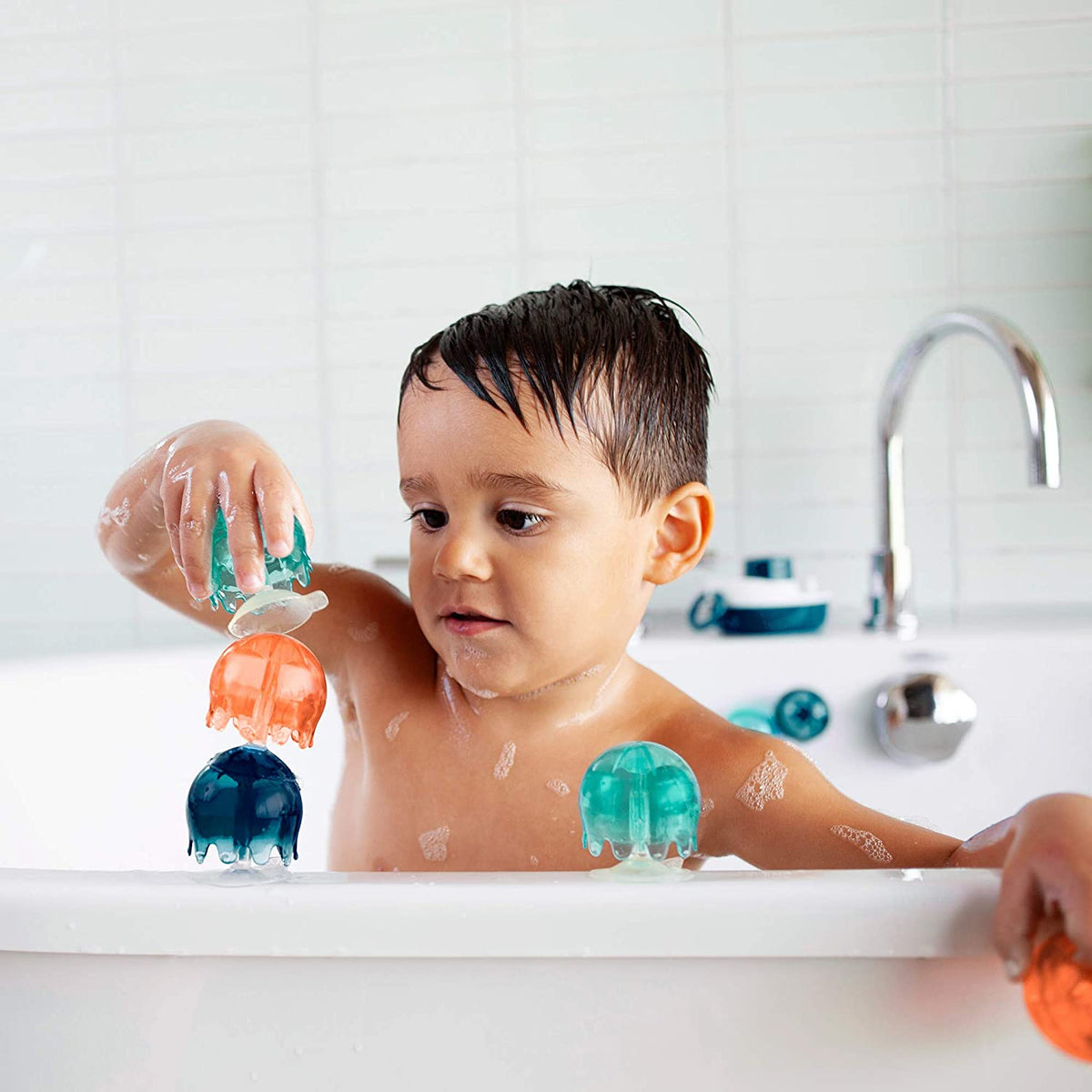 Jellies Suction Cups - Navy/Aqua/Orange by Boon Toys Boon