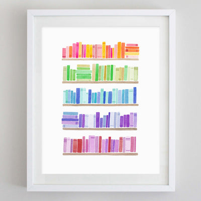 Bookshelf Rainbow Watercolor Print by Carly Rae Studio Decor Carly Rae Studio   