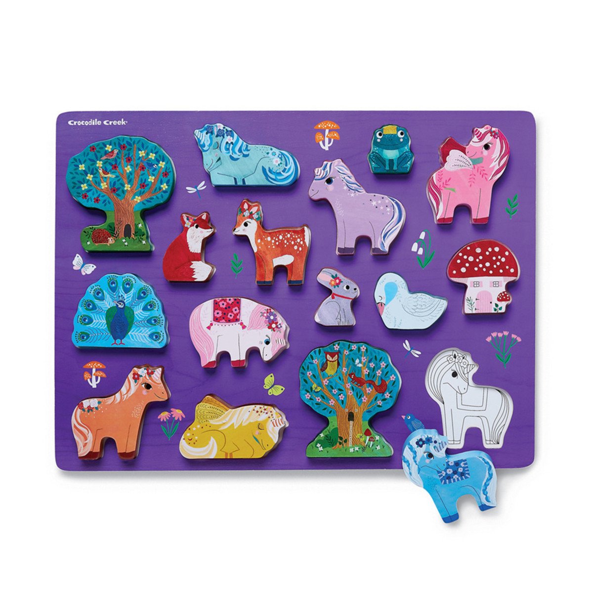 Let's Play 16 Piece Wood Puzzle - Unicorn Garden by Crocodile Creek Toys Crocodile Creek
