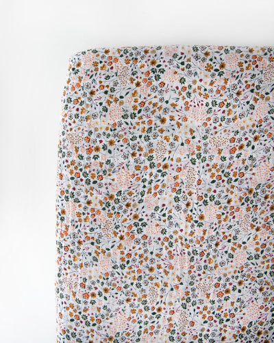Cotton Muslin Fitted Crib Sheet - Pressed Petals by Little Unicorn Bedding Little Unicorn   
