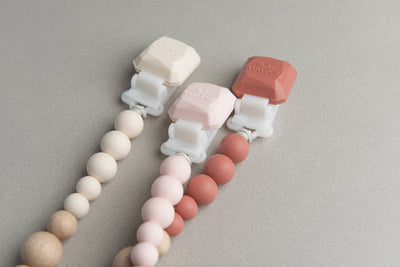 Color Pop Silicone + Wood Pacifier Clip - Rose Quartz by Loulou Lollipop Infant Care Loulou Lollipop   