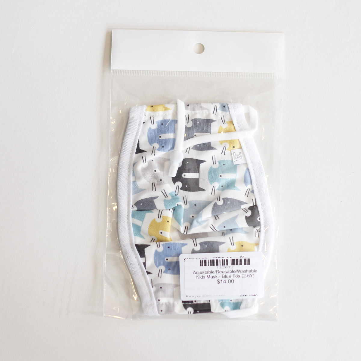 Adjustable/Reusable/Washable Kids Mask - Blue Fox (2-6Y) Accessories Komuello