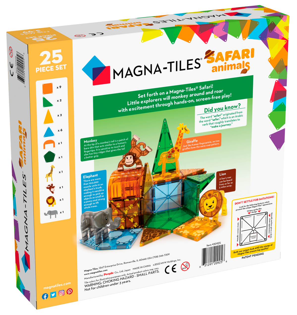 Safari Animals 25 Piece Set by Magna-Tiles Toys Magna-Tiles