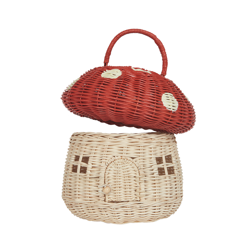 Rattan Mushroom Basket - Red by Olli Ella Accessories Olli Ella   