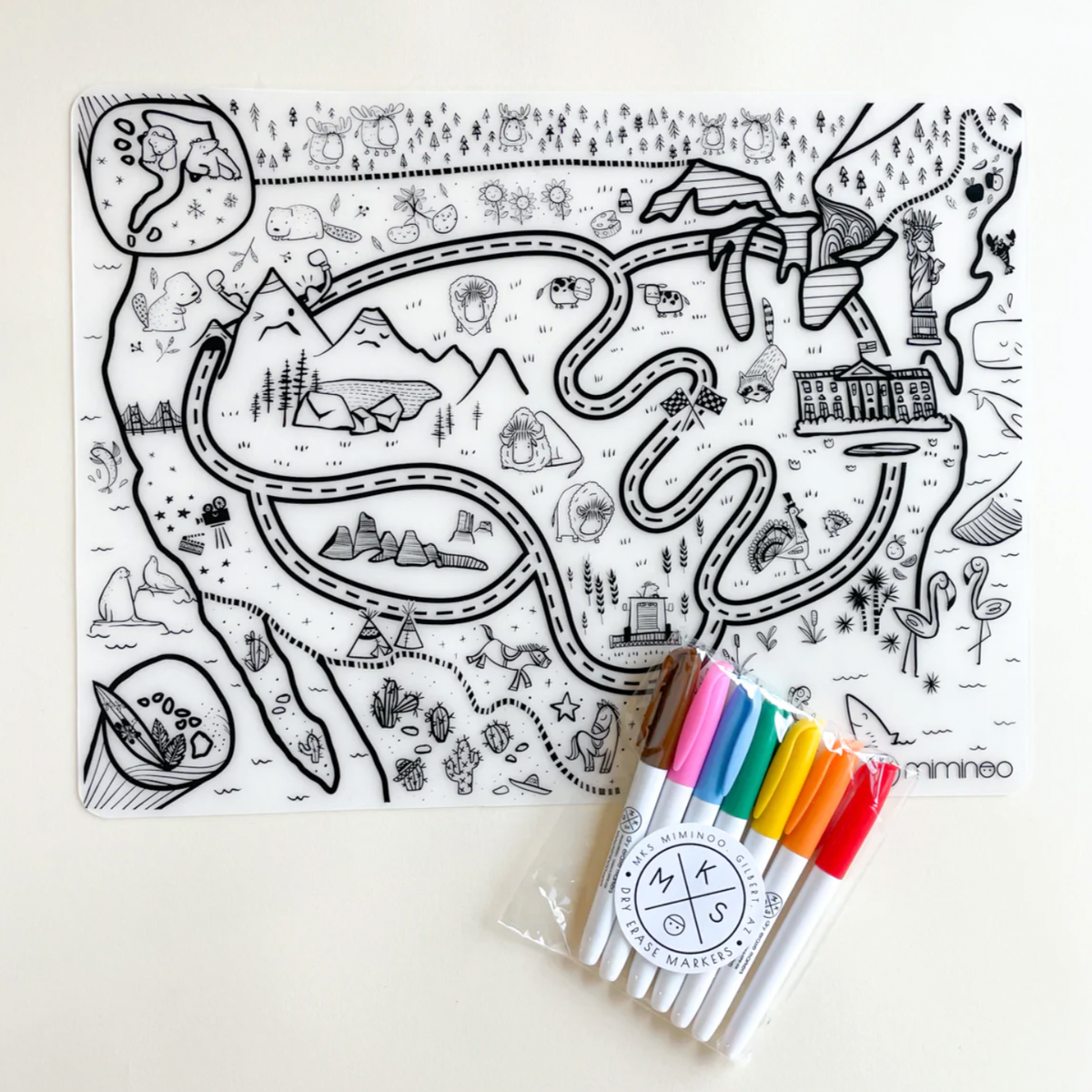 Silicone Reusable Coloring Tablemat by Miminoo Toys Miminoo USA Map