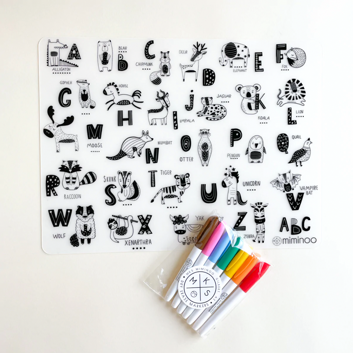 Silicone Reusable Coloring Tablemat by Miminoo Toys Miminoo ABC Animals