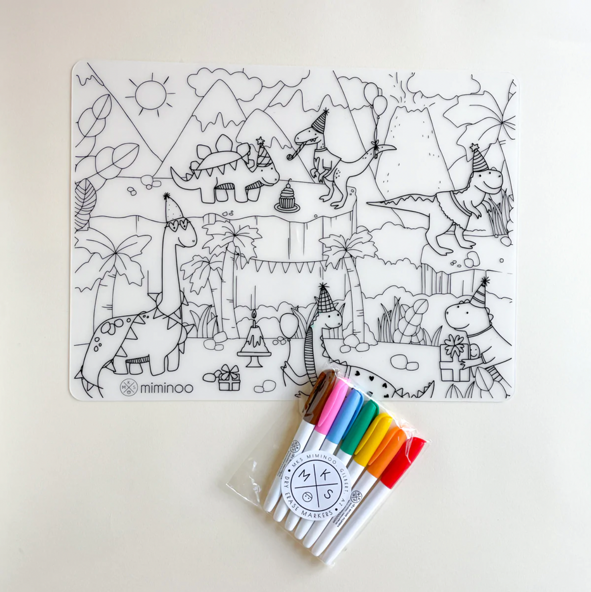 Silicone Reusable Coloring Tablemat by Miminoo Toys Miminoo Dinosaurs