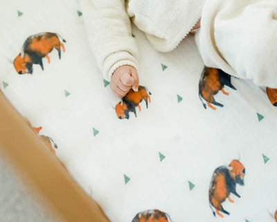 Cotton Muslin Fitted Crib Sheet - Bison by Little Unicorn Bedding Little Unicorn   