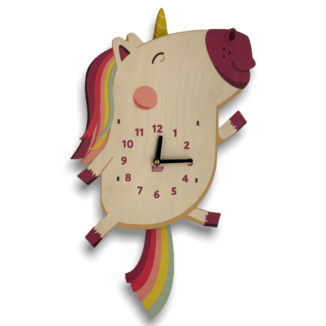 Dolly the Unicorn Double Pendulum Clock by Birch Robot Decor Birch Robot