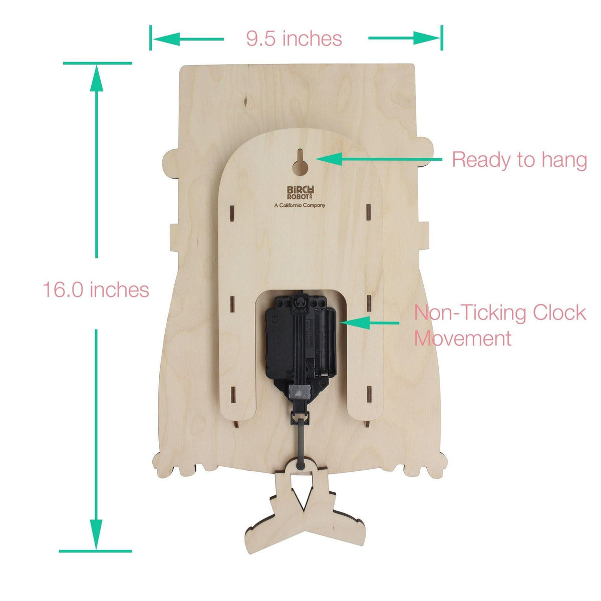 Chuck the Robot Single Pendulum Clock by Birch Robot Decor Birch Robot