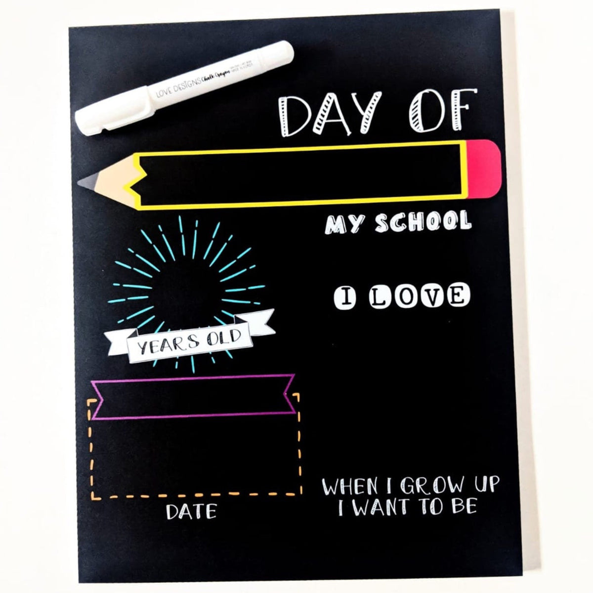 Reusable First OR Last Day of School Sign (Pencil) by Love Designs Decor Love Designs