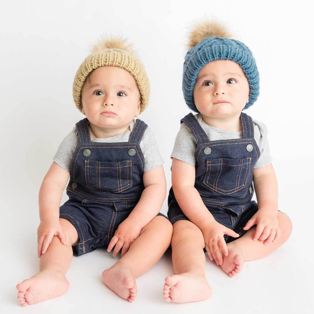 Pop Pom Pom Knit Hat - Birch by Huggalugs Accessories Huggalugs