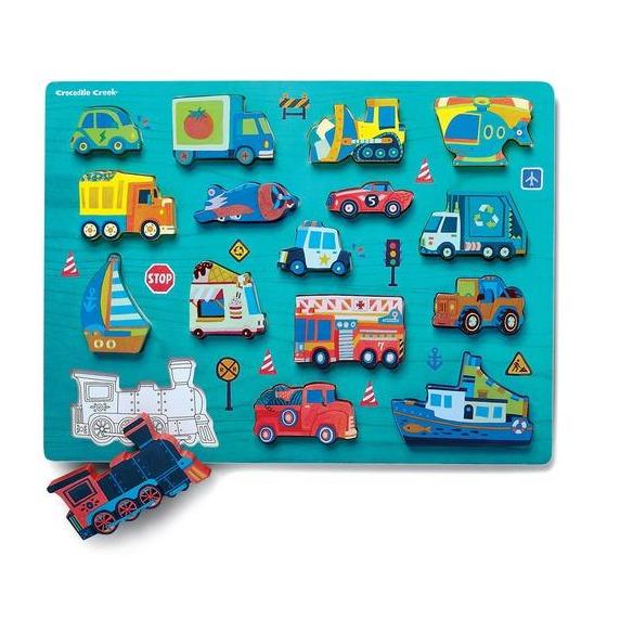 Let's Play 16 Piece Wood Puzzle - Things That Go by Crocodile Creek Toys Crocodile Creek
