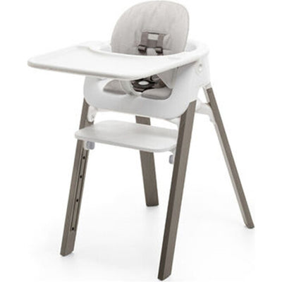 Steps High Chair Complete by Stokke Furniture Stokke Hazy Grey Legs with White Seat and Grey Cushion  