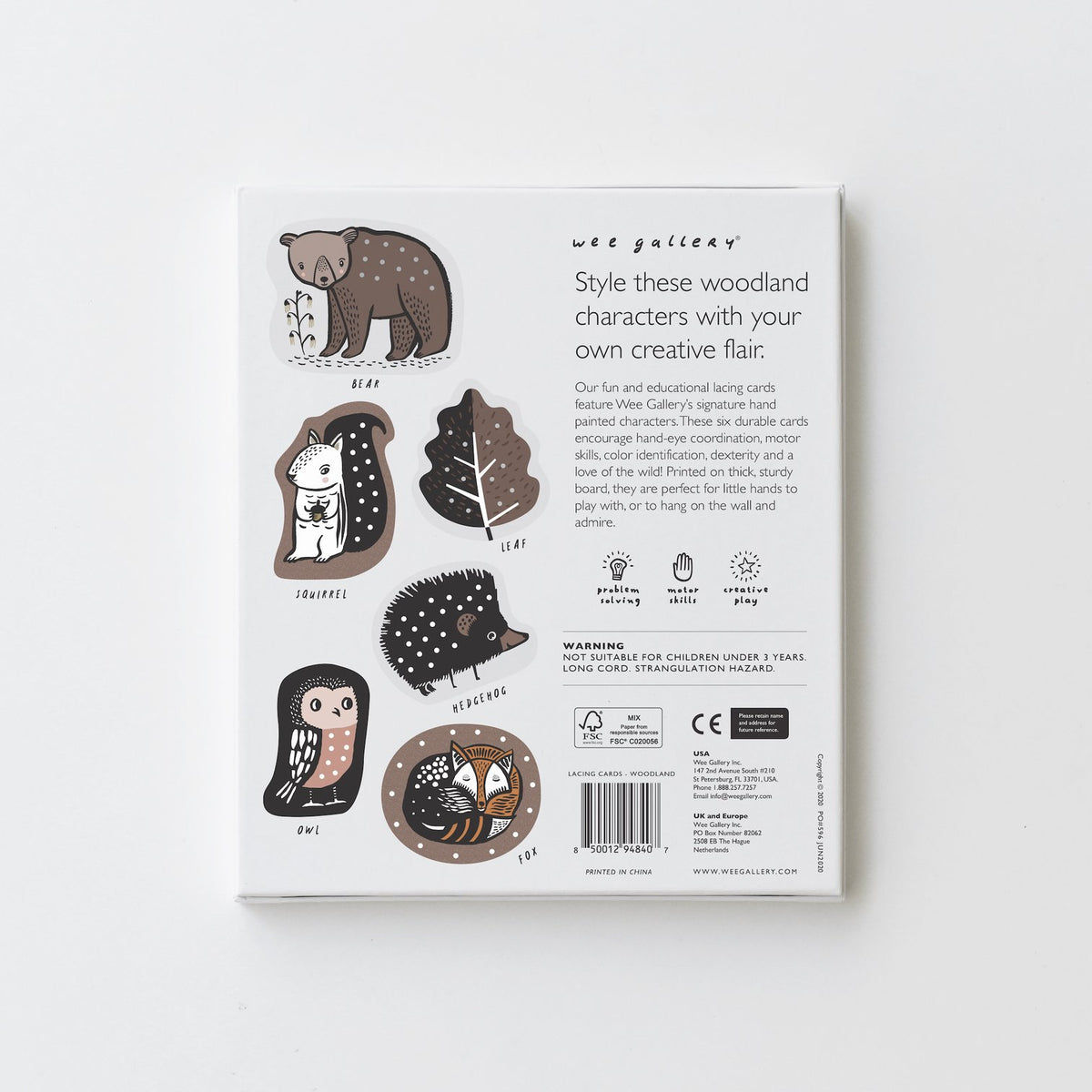 Woodland Lacing Cards by Wee Gallery Toys Wee Gallery