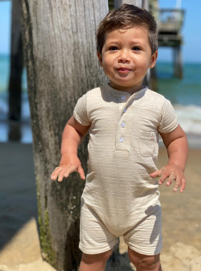 Camborne Henley Romper - Beige Ribbed by Me & Henry