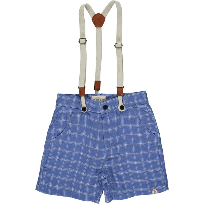 Captain Shorts with Suspenders - Blue/White Gauze Plaid by Me & Henry FINAL SALE