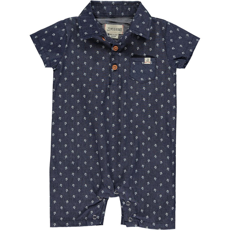 Sandy Polo Romper - Chambray Anchors by Me & Henry