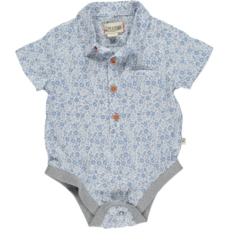 Helford Short Sleeve Button Down Bodysuit - Blue Flowers by Me & Henry